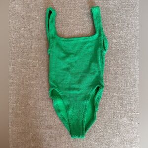 HUNZA G Emerald Green Square Neck One Piece